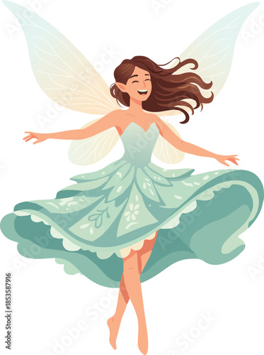 Fantasy Happy Fairy with Magical Wings