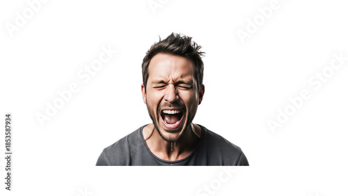Man screaming with eyes closed