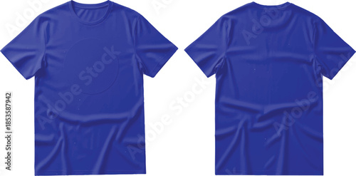 Front view of a blank blue cotton polo t-shirt isolated on white as a casual textile clothing template for fashion apparel design.