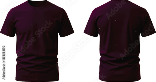 A professional black t-shirt template featuring a blank cotton textile design for casual fashion with bare shoulders in front view vector style.