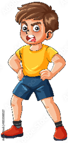 Angry Boy Standing with Hands on Hips