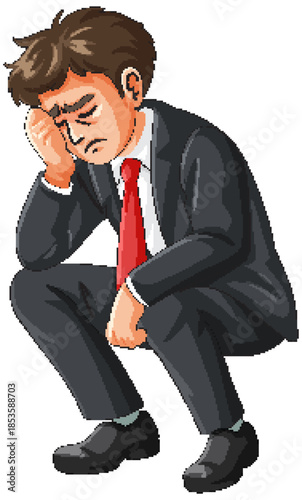 Sad Businessman Sitting and Holding Head in Hand