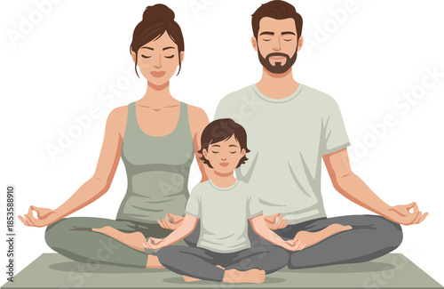 Family Meditating Yoga Together 