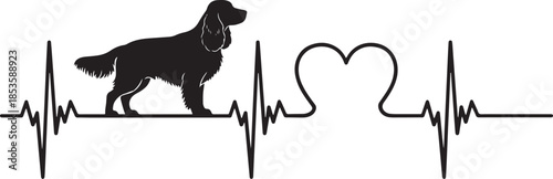 Dog Silhouette on Heartbeat Line with Heart Keywords: dog, heartbeat, electrocardiogram, ekg