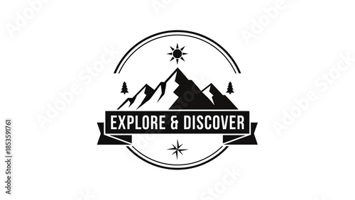 Explore and Discover Mountain Adventure Emblem.