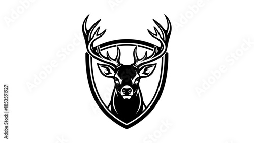 Majestic Stag Head Emblem with Antlers and Shield.