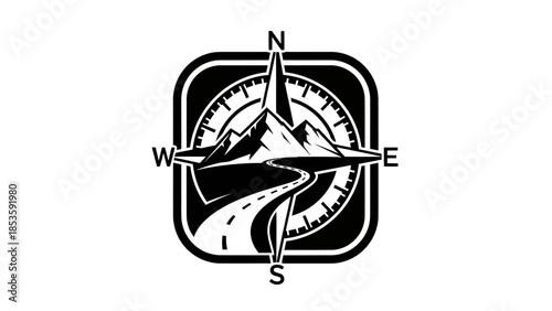 Mountain Compass Road Adventure Navigation Symbol.
