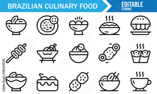Food culture of Brazil outline icon collection