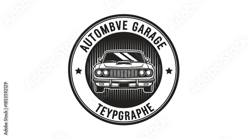 Vintage Automobile Garage Emblem with Classic Car Illustration.