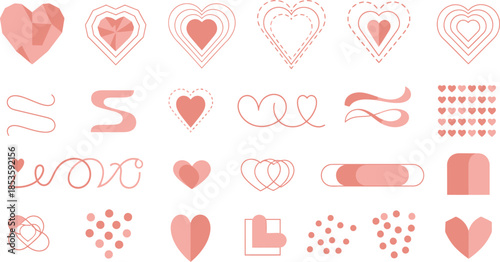 Collection of various pink heart shapes and symbols for valentine s day or love themed designs and backgrounds