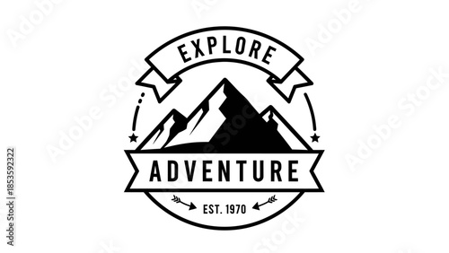 Vintage Mountain Adventure Explore Emblem Logo Design.