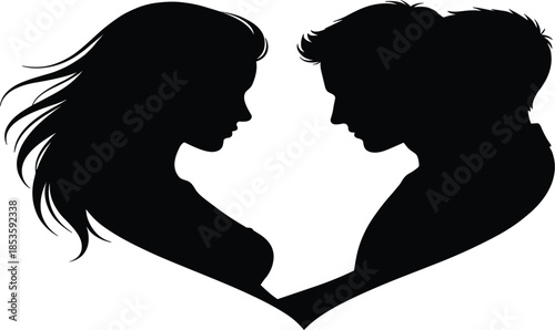Romantic Couple Silhouette in Heart Shape for Valentine's Day and Wedding Design.