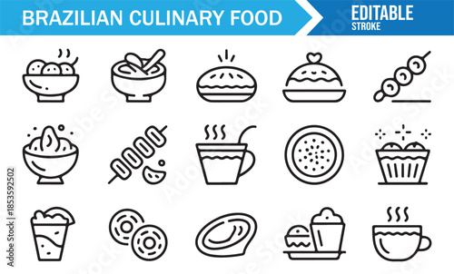 Minimal Brazilian food line icons for design