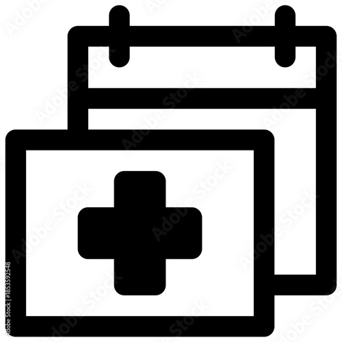 Medical appointment. Outlined stroke vector icon with black-filled details.