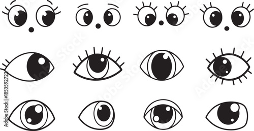 Collection of Cartoon Eyes in Black and White illustration