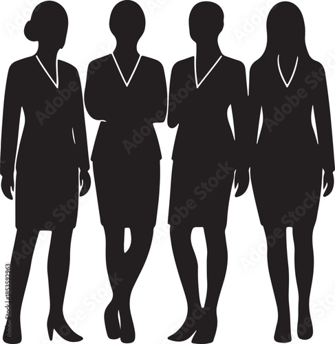 Women team silhouette vector showing collaboration and unity.