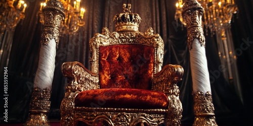 A luxurious throne with intricate designs and gold accents.
