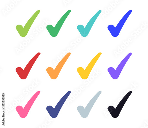multi colored checkmark tick icons set flat vector design