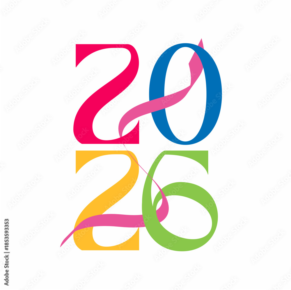 Fototapeta premium Abstract 2026 Typography with Interlocking Gradient Ribbons