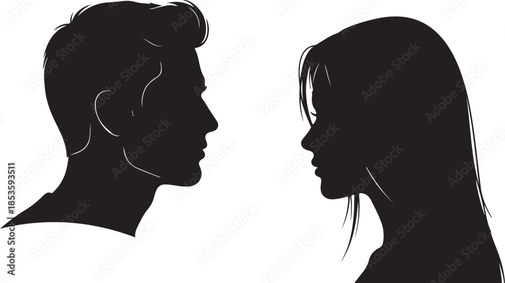 Fototapeta premium Silhouette Profile of Man and Woman Facing Each Other