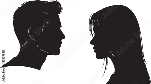 Silhouette Profile of Man and Woman Facing Each Other