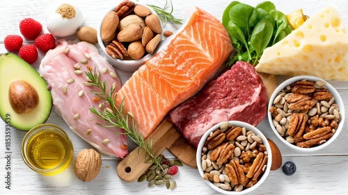 Discover a vibrant selection of low carb foods perfect for a healthy ketogenic lifestyle. Fresh meats, nuts, and greens inspire tasty meal ideas packed with flavor