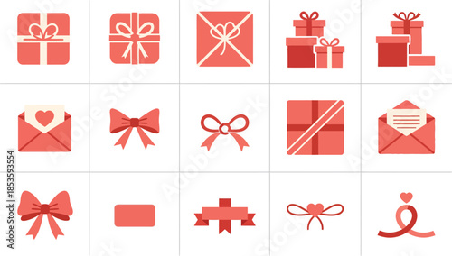 Collection of various red gift wrapping elements and ribbons for valentine s day or christmas