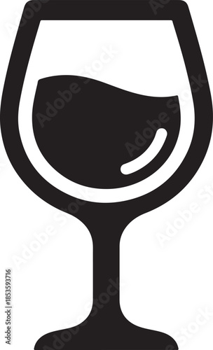 Black Silhouette of Wine Glass with Red Wine drink