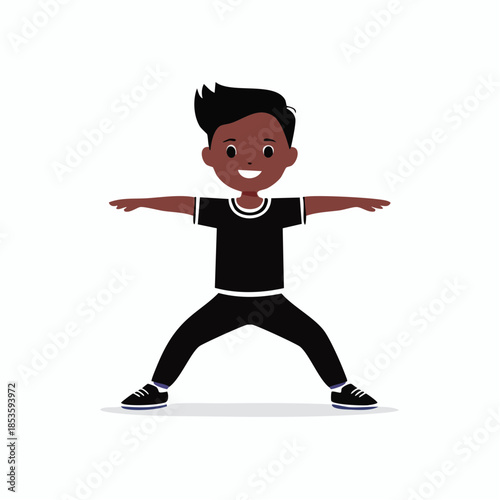 Happy Cartoon Boy Practicing Yoga or Exercise Pose Illustration