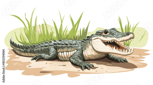 vector Cute alligator in natural habitat