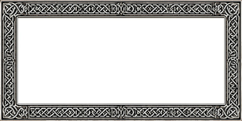 Intricate rectangular frame with complex interlacing knotwork patterns around a central blank space