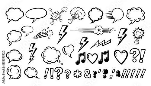 Hand-Drawn Explosive Motion Elements Vector.Comic Boom & Speed Line Effect Set.Line speed cartoon effect, boom explosive motion line element set..eps