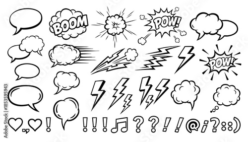 Hand-Drawn Explosive Motion Elements Vector.Comic Boom & Speed Line Effect Set.Line speed cartoon effect, boom explosive motion line element set..eps