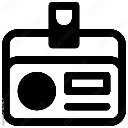 Press pass. Outlined stroke vector icon with black-filled details.