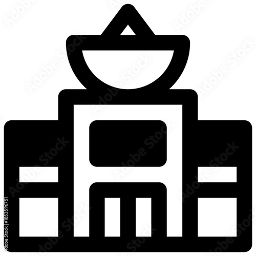 News agency. Outlined stroke vector icon with black-filled details.