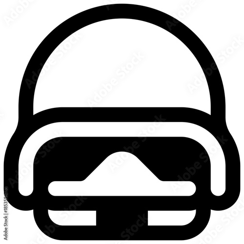 Press helmet. Outlined stroke vector icon with black-filled details.