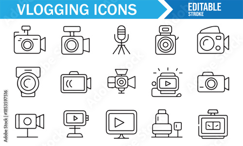 Minimal vlogging equipment line icons for UI design