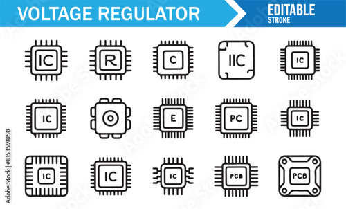 Minimal IC and voltage regulator icons for UI design