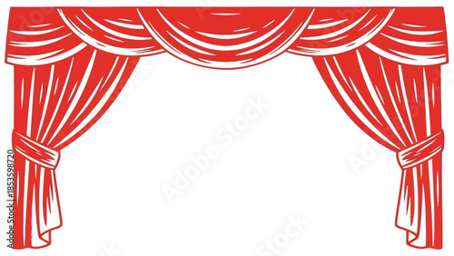 Elegant Red Theater Curtains Draped Open for a Grand Stage Performance Illustration Vector Art