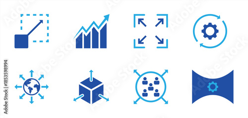 Scalability Icon, Growth, Expansion, Optimization, Network, and System Performance Symbols	
