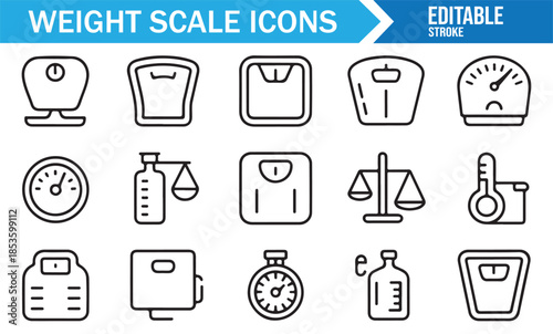 Bathroom scale and body mass measurement icon collection