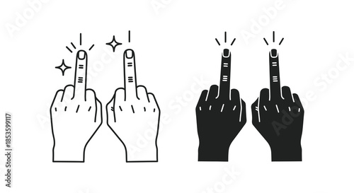 A comparative illustration of hands displaying the middle finger contrasting line art and a striking silhouette