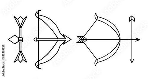 Bow and arrow set line art illustration for archery and sport designs