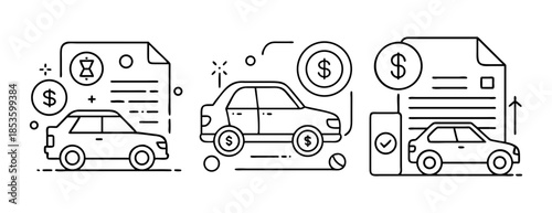 Vehicle finance, loan, insurance, purchase, payment, and lease icons