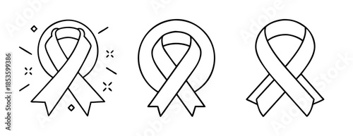 Awareness ribbon outline icons set for healthcare and social causes