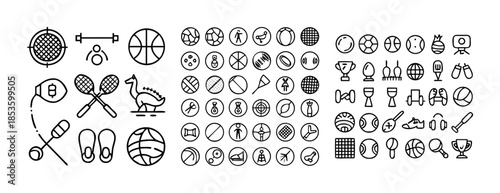 Sports and recreation line icons vector collection on white background