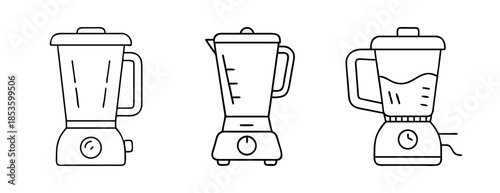 Various kitchen blenders outline vector set, appliance for food preparation.