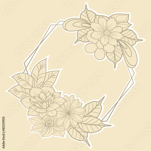 Elegant Line Art Floral Hexagon Frame