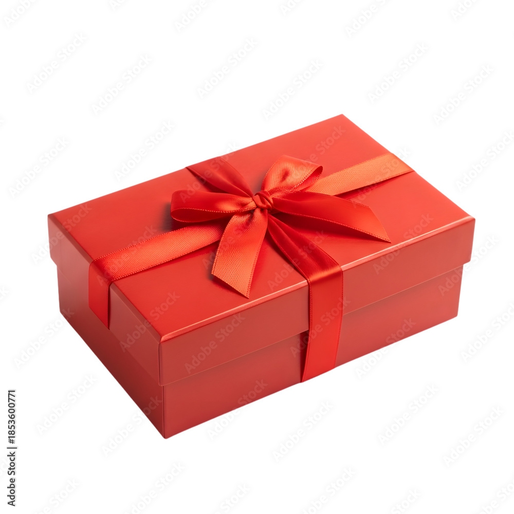 Obraz premium festive bright red rectangular gift box with satin ribbon bow tied elegantly perfect for holidays celebrations special occasions surprises