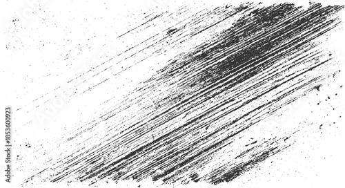 Black diagonal brush strokes and speckles on white background grunge texture abstract